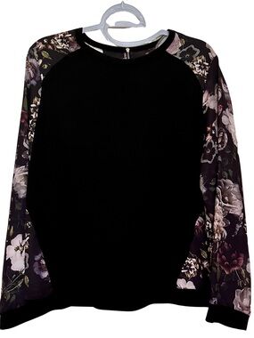 APRICOT Black Pullover with Floral Raglan Sleeves